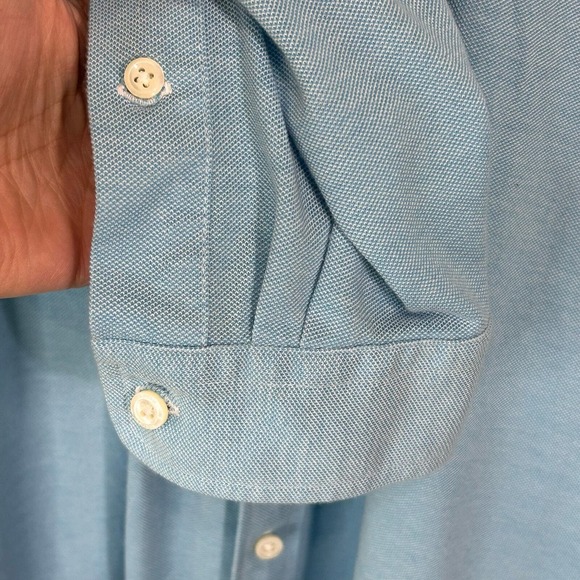 Ralph Lauren Mens Shirt XL Blue Knit Oxford Long Sleeve Pony‎ Cotton Button Up - Picture 6 of 11